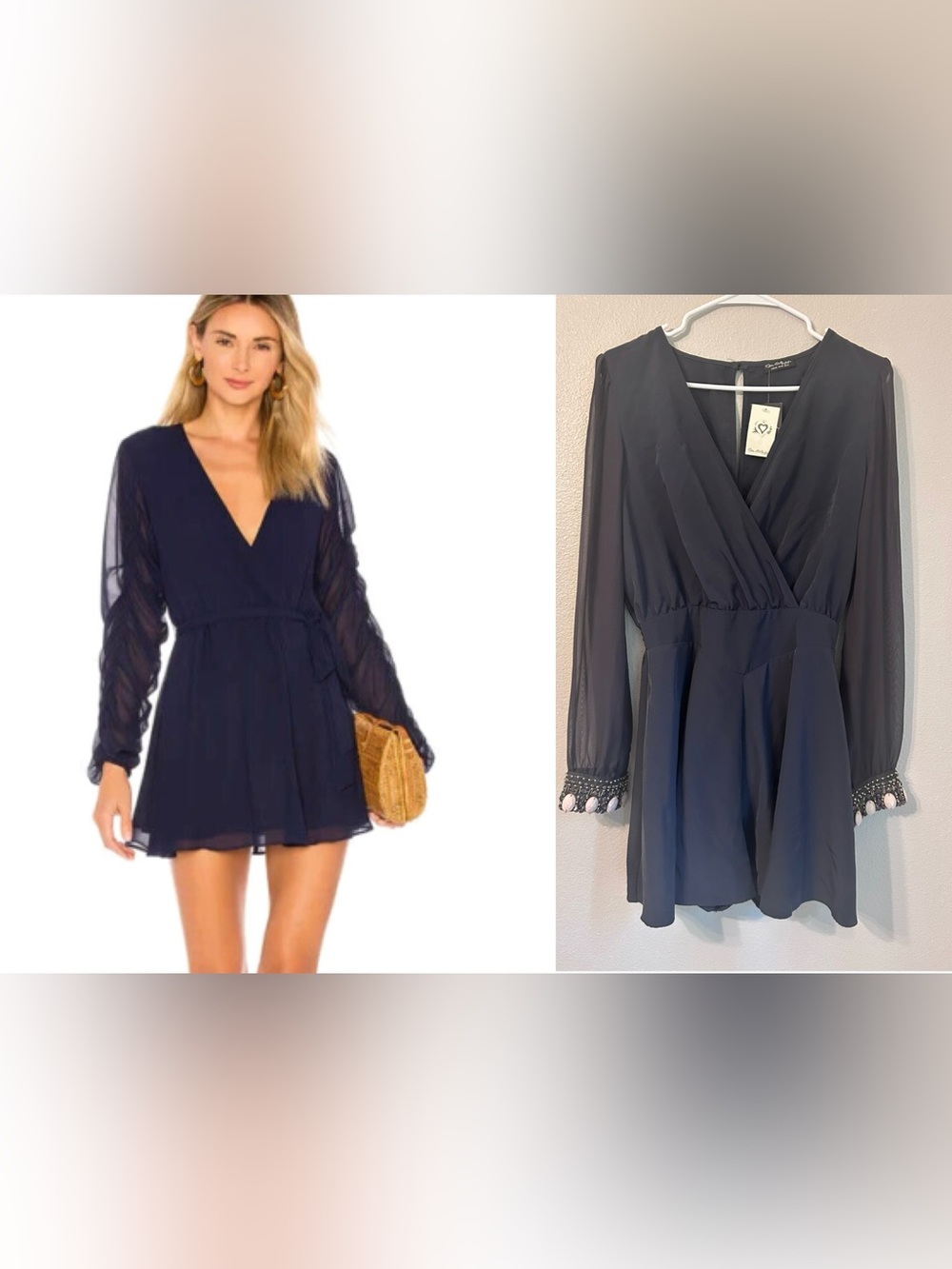 Miss Selfridge Women's Navy Long-Sleeve Wrap Skater Dress